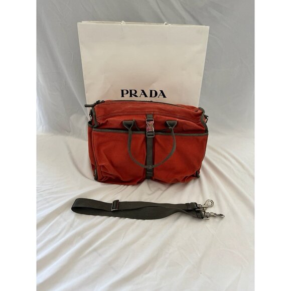 PRADA Vintage Duffle Bag Handbag Orange Nylon Travel Unisex - Picture 3 of 16